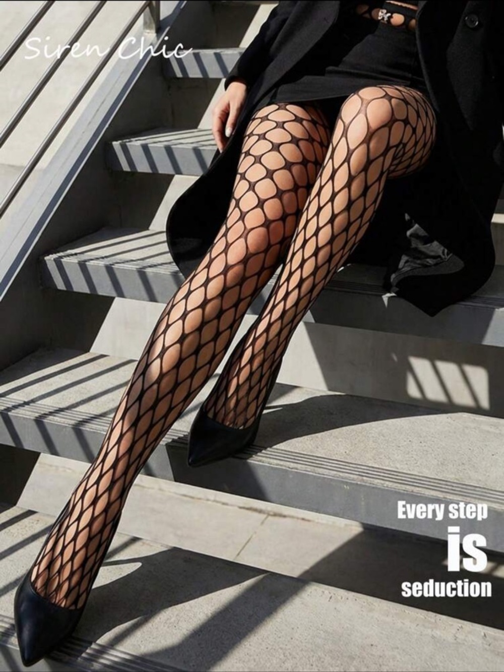 Black Fishnet Diamond-Pattern Tights - Women Accessories